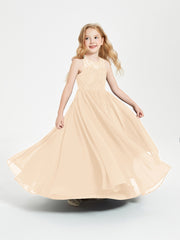 Long Junior Bridesmaid Dresses Lace Top Peach