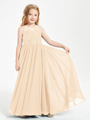 Long Junior Bridesmaid Dresses Lace Top Peach