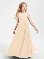 Long Junior Bridesmaid Dresses Lace Top Peach