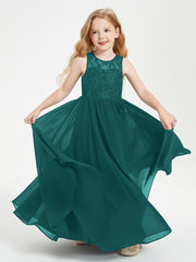 Long Junior Bridesmaid Dresses Lace Top Peacock