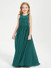 Long Junior Bridesmaid Dresses Lace Top Peacock