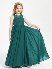 Long Junior Bridesmaid Dresses Lace Top Peacock