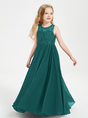 Long Junior Bridesmaid Dresses Lace Top Peacock