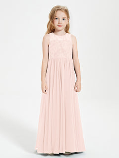 Long Junior Bridesmaid Dresses Lace Top Pearl Pink