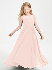 Long Junior Bridesmaid Dresses Lace Top Pearl Pink