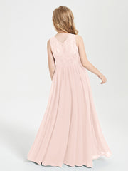 Long Junior Bridesmaid Dresses Lace Top Pearl Pink