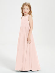 Long Junior Bridesmaid Dresses Lace Top Pearl Pink