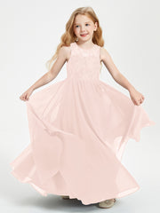 Long Junior Bridesmaid Dresses Lace Top Pearl Pink