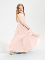 Long Junior Bridesmaid Dresses Lace Top Pearl Pink