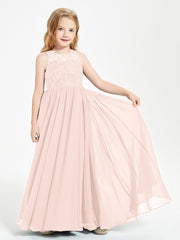 Long Junior Bridesmaid Dresses Lace Top Pearl Pink