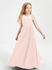 Long Junior Bridesmaid Dresses Lace Top Pearl Pink