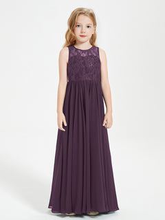 Long Junior Bridesmaid Dresses Lace Top Plum