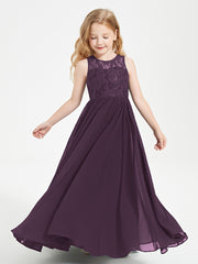 Long Junior Bridesmaid Dresses Lace Top Plum
