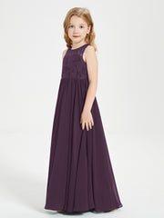 Long Junior Bridesmaid Dresses Lace Top Plum