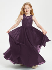 Long Junior Bridesmaid Dresses Lace Top Plum