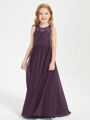 Long Junior Bridesmaid Dresses Lace Top Plum
