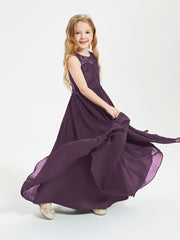 Long Junior Bridesmaid Dresses Lace Top Plum