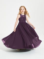 Long Junior Bridesmaid Dresses Lace Top Plum