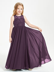 Long Junior Bridesmaid Dresses Lace Top Plum