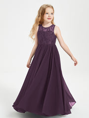 Long Junior Bridesmaid Dresses Lace Top Plum