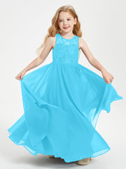 Long Junior Bridesmaid Dresses Lace Top Pool