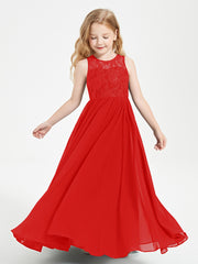 Long Junior Bridesmaid Dresses Lace Top Red