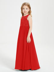 Long Junior Bridesmaid Dresses Lace Top Red
