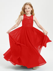 Long Junior Bridesmaid Dresses Lace Top Red