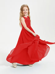 Long Junior Bridesmaid Dresses Lace Top Red