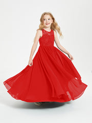 Long Junior Bridesmaid Dresses Lace Top Red