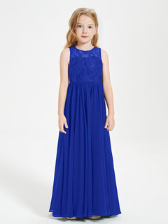 Long Junior Bridesmaid Dresses Lace Top Royal Blue