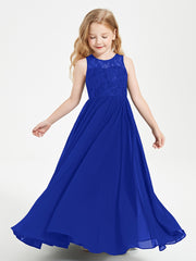 Long Junior Bridesmaid Dresses Lace Top Royal Blue