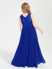 Long Junior Bridesmaid Dresses Lace Top Royal Blue