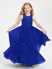 Long Junior Bridesmaid Dresses Lace Top Royal Blue