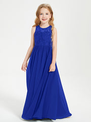 Long Junior Bridesmaid Dresses Lace Top Royal Blue