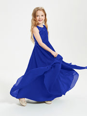 Long Junior Bridesmaid Dresses Lace Top Royal Blue