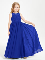 Long Junior Bridesmaid Dresses Lace Top Royal Blue