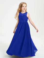 Long Junior Bridesmaid Dresses Lace Top Royal Blue