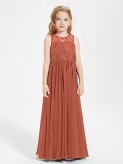 Long Junior Bridesmaid Dresses Lace Top Rust