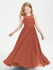 Long Junior Bridesmaid Dresses Lace Top Rust