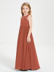 Long Junior Bridesmaid Dresses Lace Top Rust