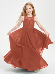 Long Junior Bridesmaid Dresses Lace Top Rust
