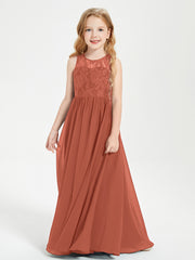 Long Junior Bridesmaid Dresses Lace Top Rust