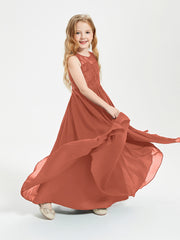 Long Junior Bridesmaid Dresses Lace Top Rust