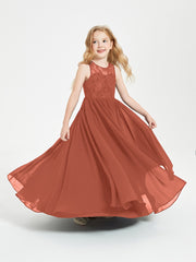 Long Junior Bridesmaid Dresses Lace Top Rust