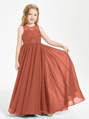 Long Junior Bridesmaid Dresses Lace Top Rust