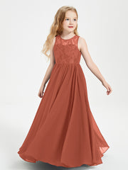 Long Junior Bridesmaid Dresses Lace Top Rust