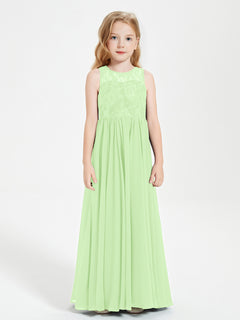 Long Junior Bridesmaid Dresses Lace Top Sage