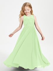 Long Junior Bridesmaid Dresses Lace Top Sage