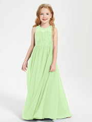Long Junior Bridesmaid Dresses Lace Top Sage